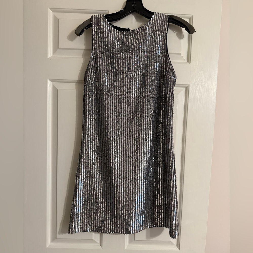 Alice and Olivia Silver Sequin Sleeveless Dress